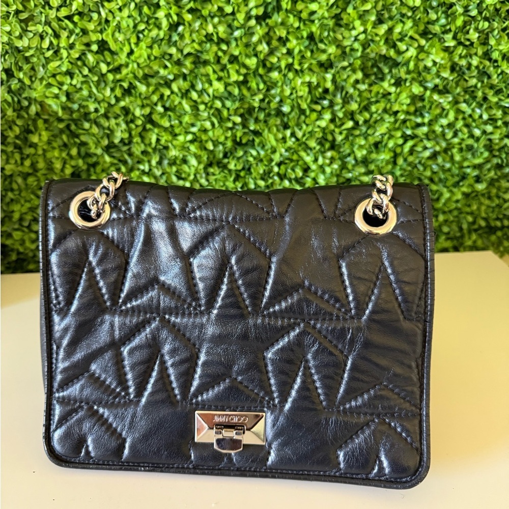 Jimmy Choo Helia Quilted Leather Shoulder Bag – Black/Silver - Picture 2 of 12